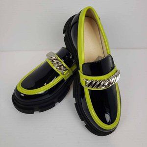Womens Zaynsia Platform Loafers Shoes Black Patent Leather Neon Yellow 6M New